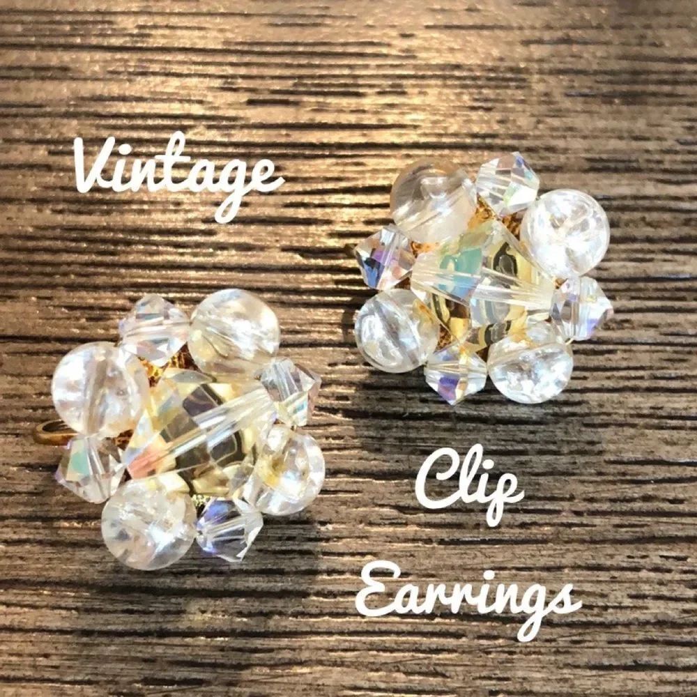Vintage Aurora Borealis Bead Cluster Clip Earrings